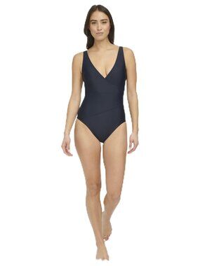 Tommy Hilfiger Women's Classic V-Neck One Piece Swimsuit, Sky Captain, 8